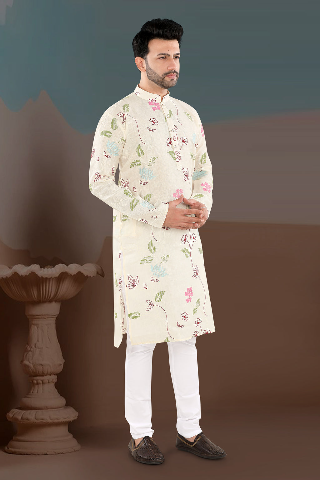Ivory Garden Kurta – Pastel Floral Festive Wear (1092)