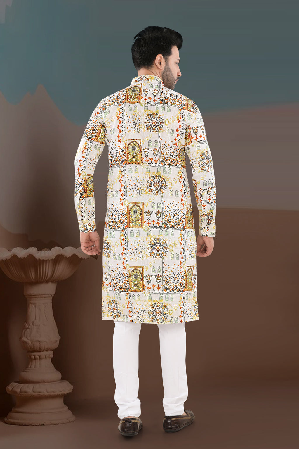 Cream Heritage Motif Print Kurta (20155)