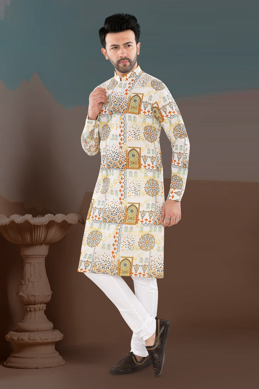 Cream Heritage Motif Print Kurta (20155)