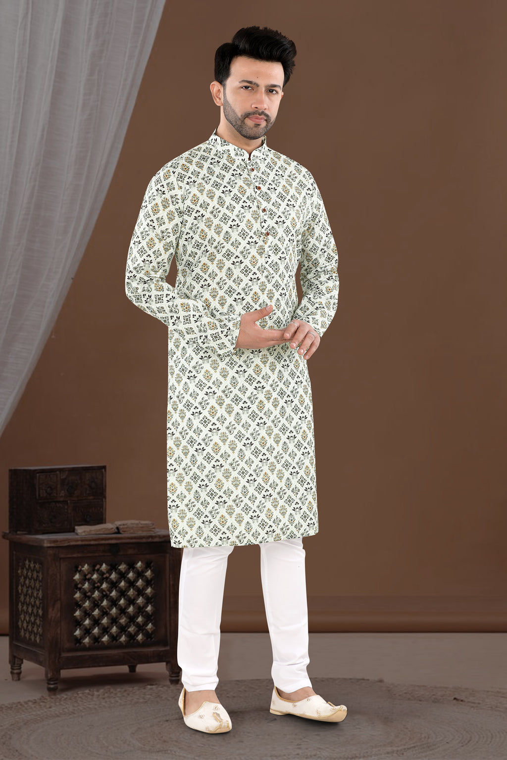 Ivory Heritage Motif Kurta (6547)