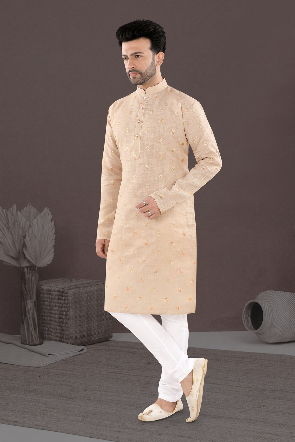 Ivory Sand Kurta – Subtle Embroidered Festive Elegance (1631)