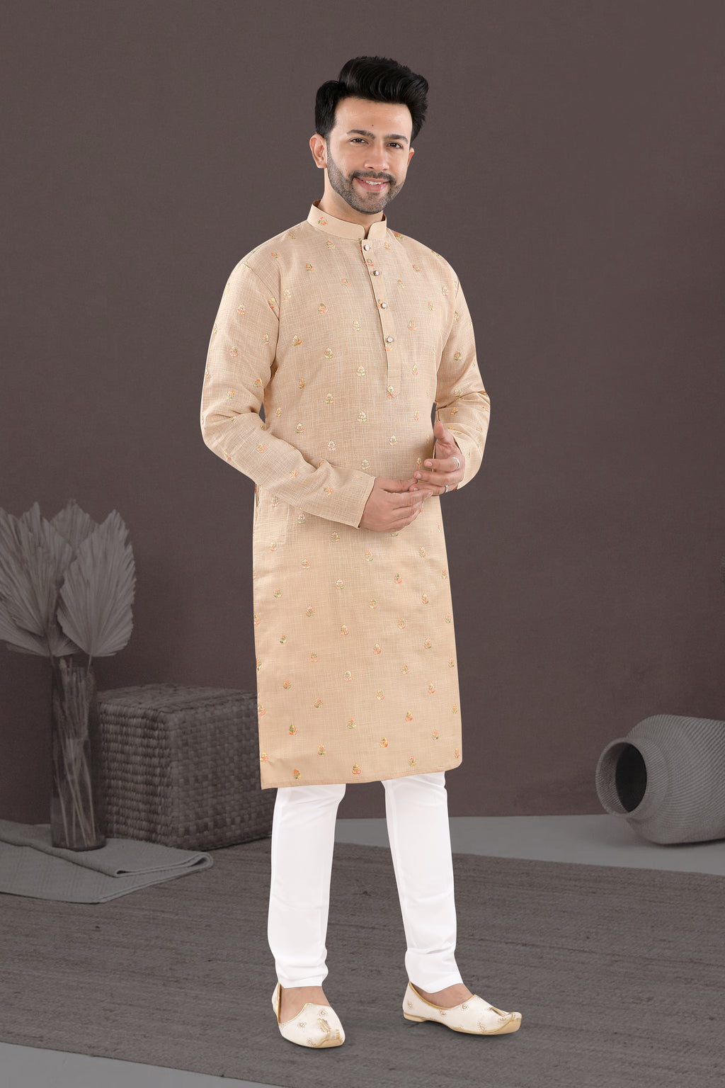 Ivory Sand Kurta – Subtle Embroidered Festive Elegance (1631)