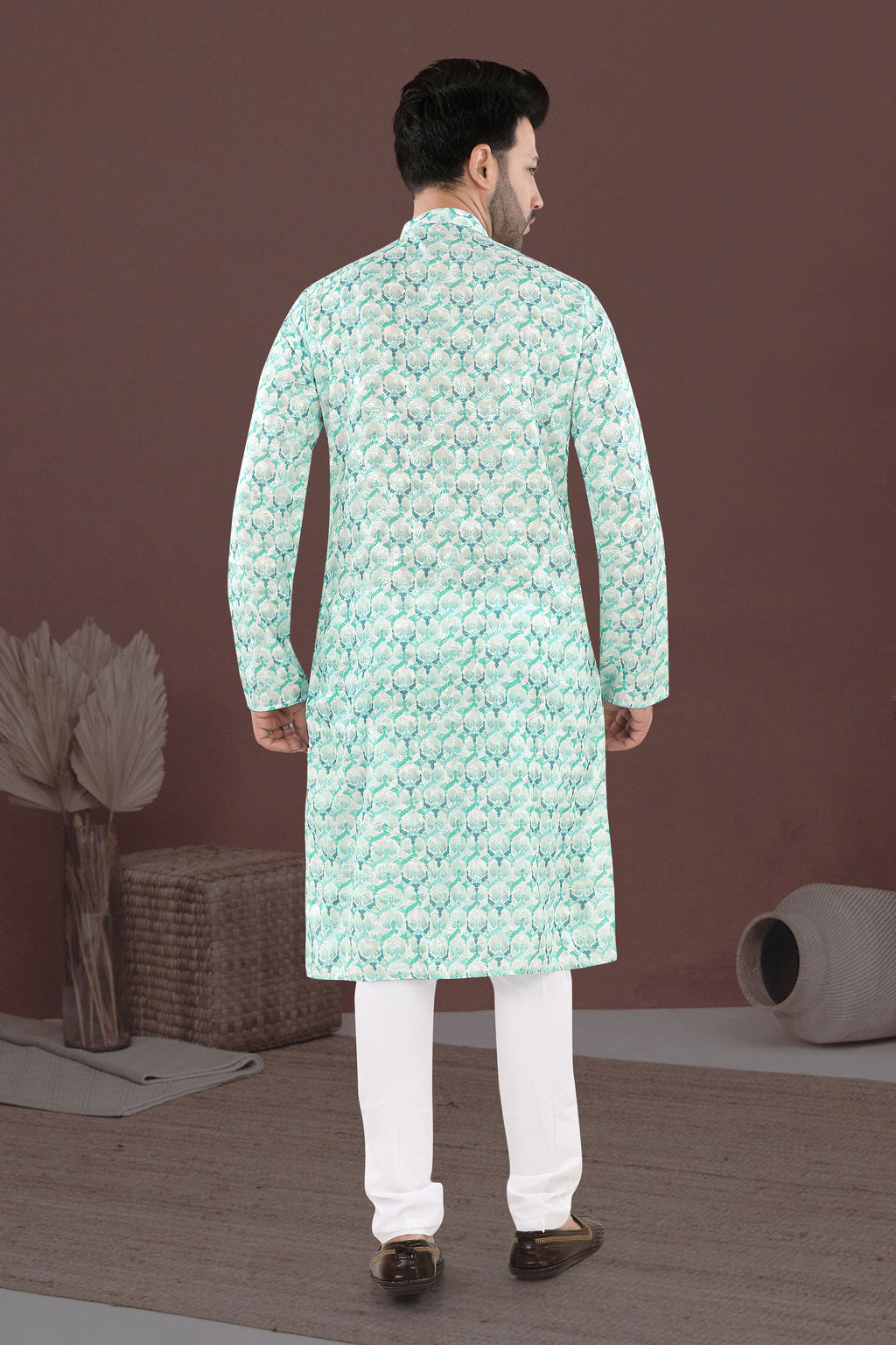 Mint Mosaic Kurta – Contemporary Festive Print (1621)