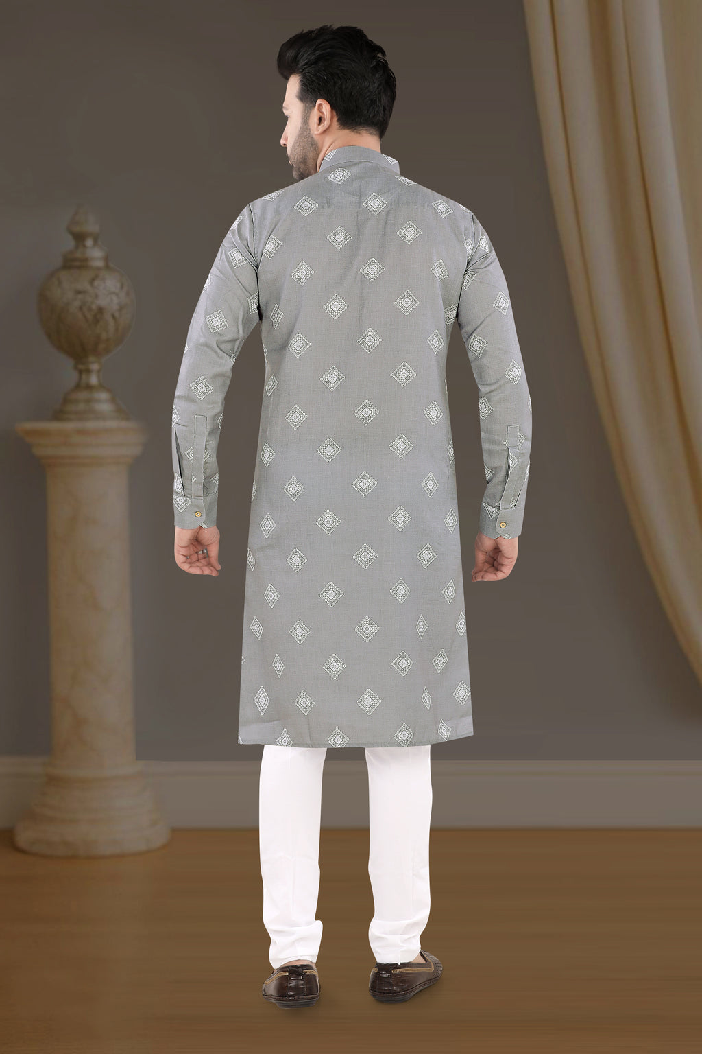 Smoky Grey Diamond Print Kurta (20003)