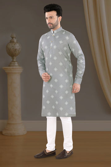 Smoky Grey Diamond Print Kurta (20003)