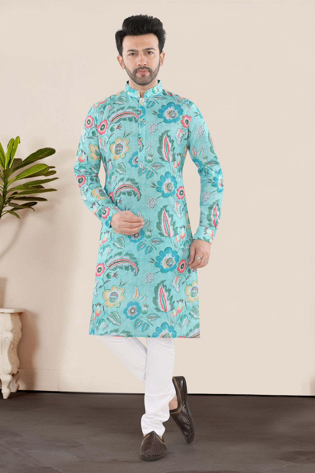 Teal Garden Bloom Printed Kurta (20162)