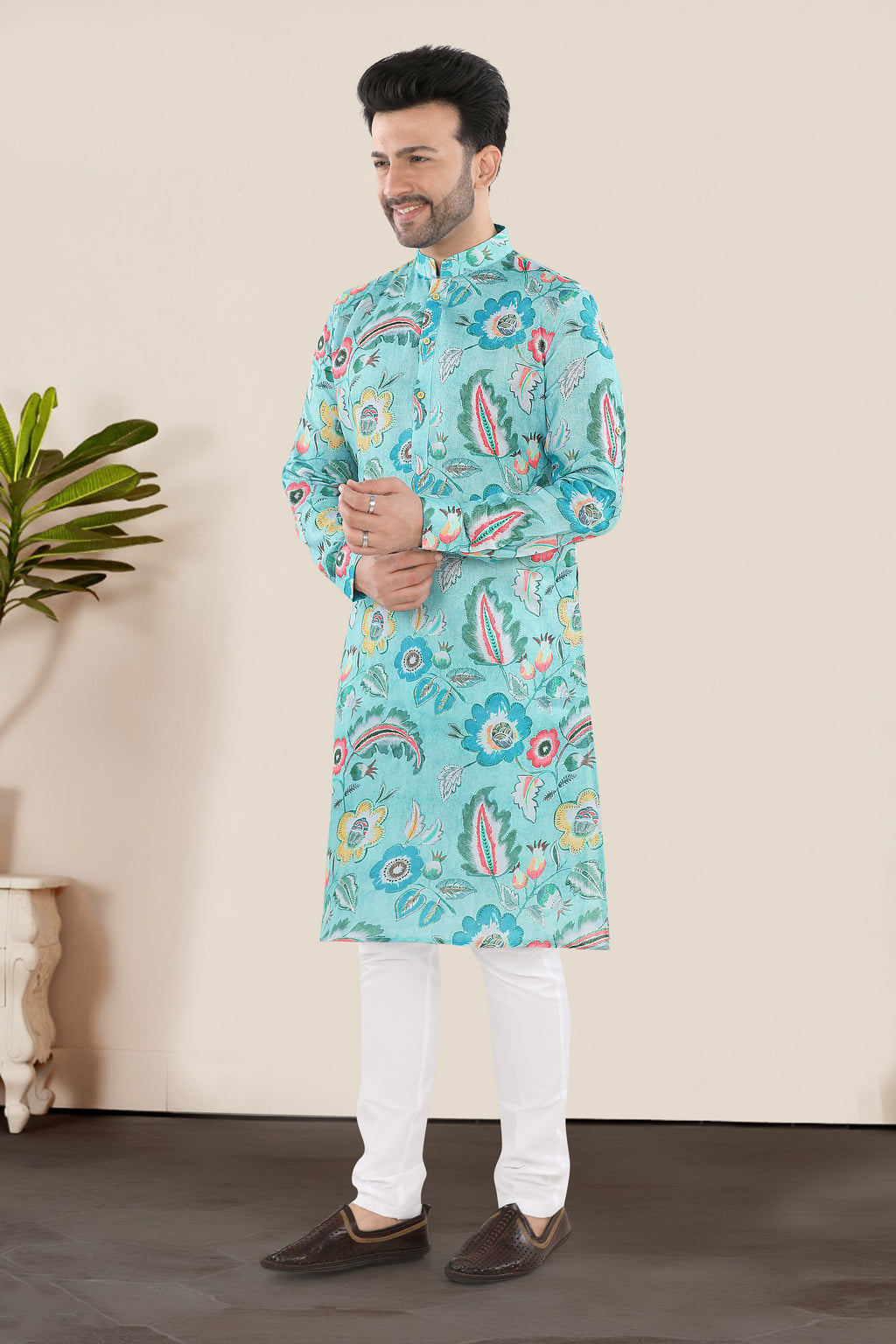 Teal Garden Bloom Printed Kurta (20162)