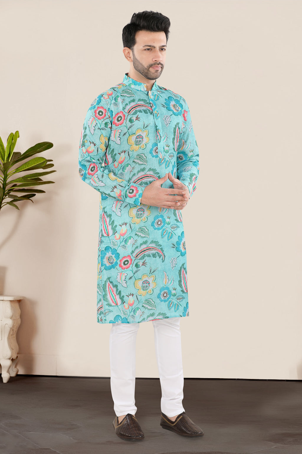 Teal Garden Bloom Printed Kurta (20162)