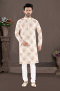 Ivory Orange Floral Print Kurta (14097)