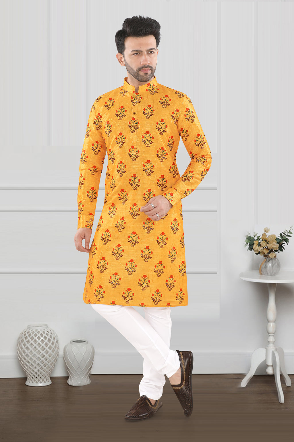 Golden Floral Heritage Kurta (19048)