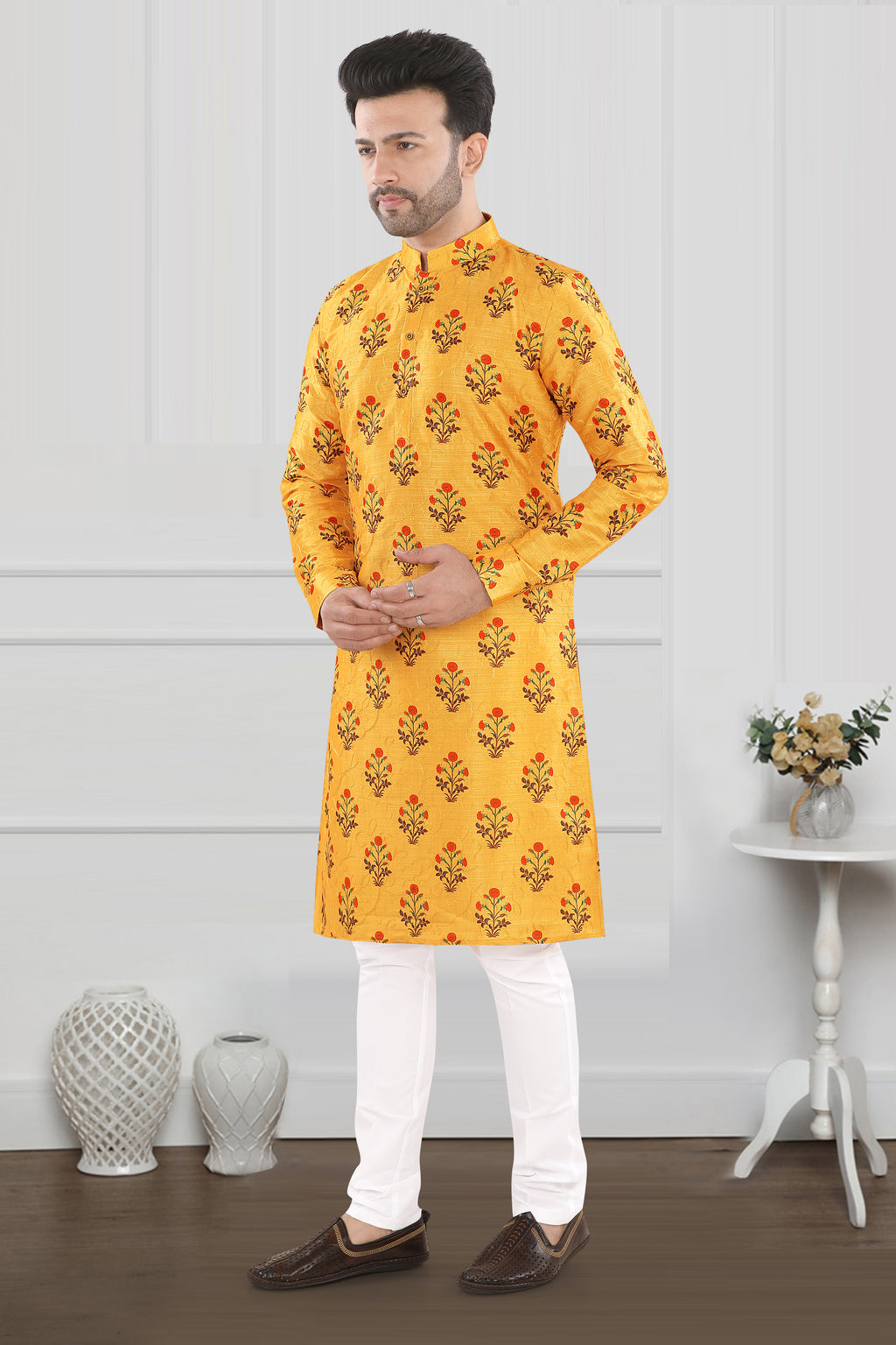 Golden Floral Heritage Kurta (19048)
