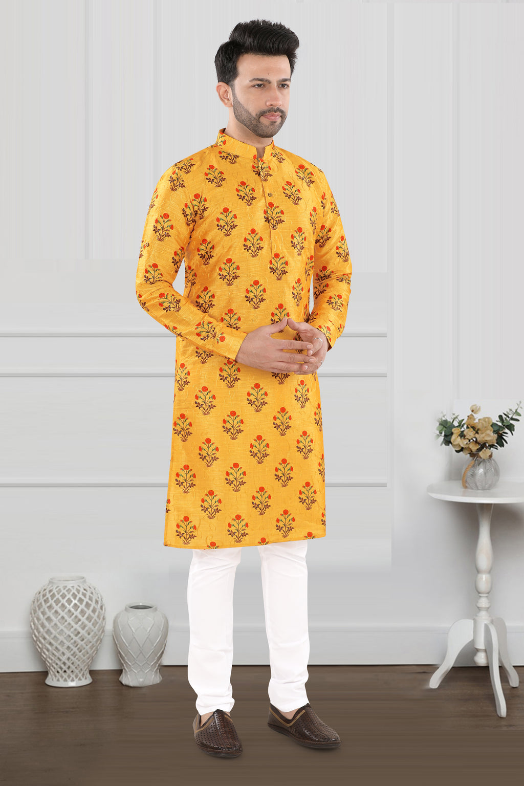 Golden Floral Heritage Kurta (19048)