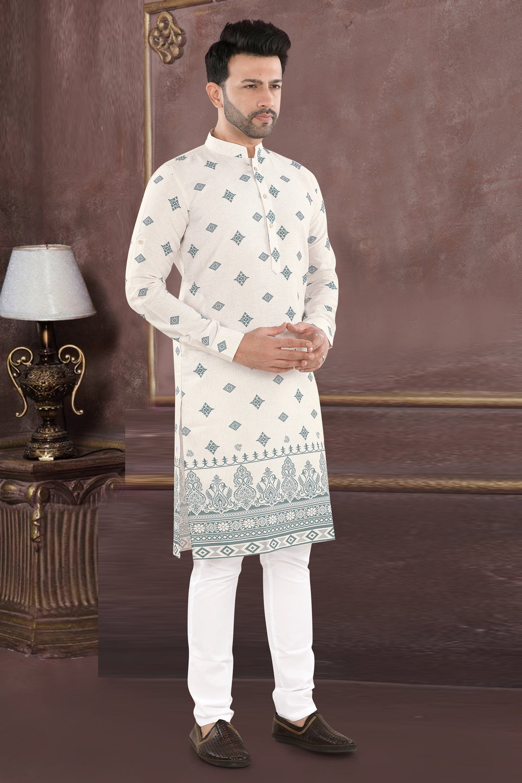 Ivory Noor Heritage Kurta" – By Miitsu (20189)