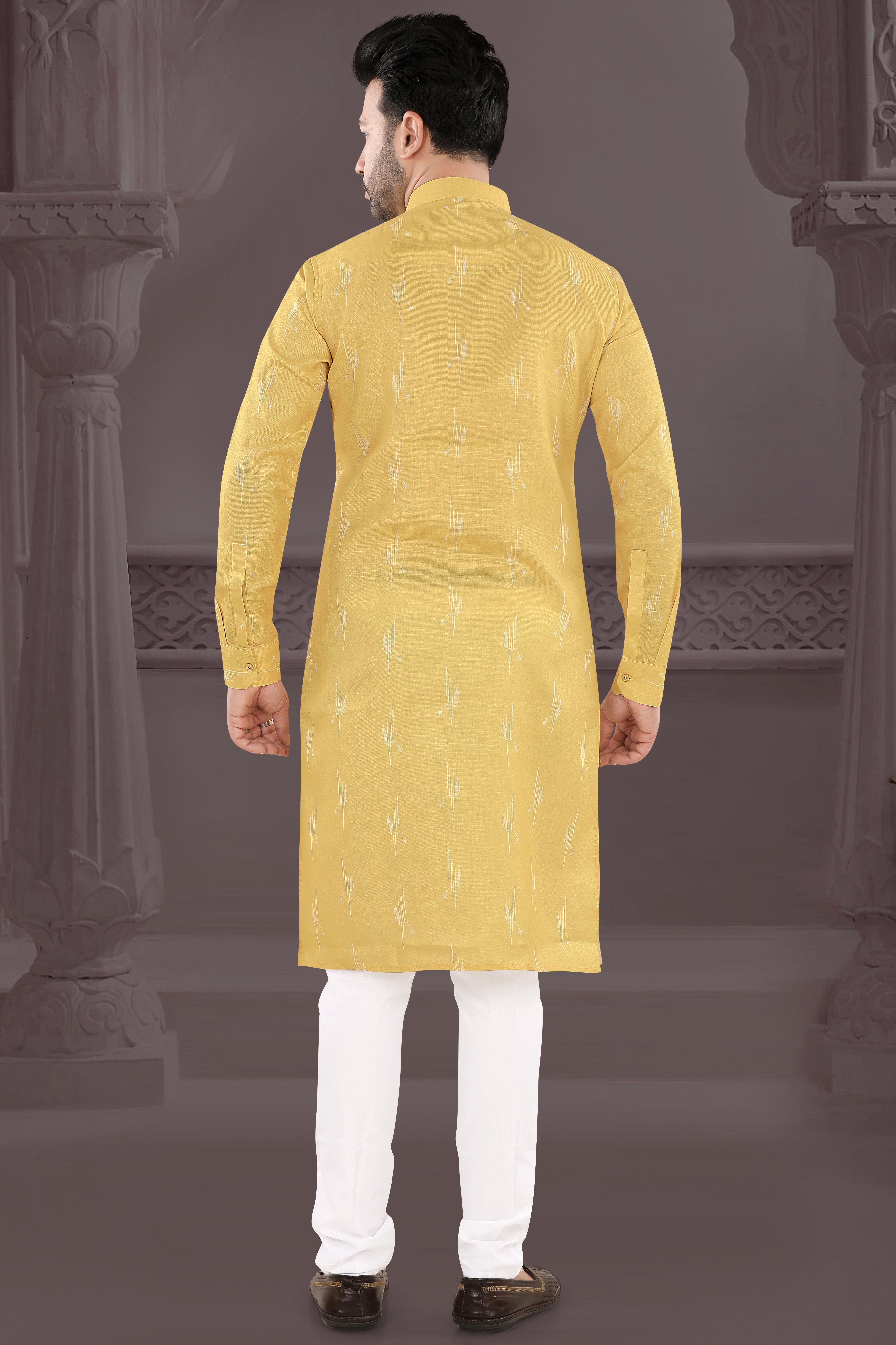 Mustard Yellow Self-Design Kurta (20002)