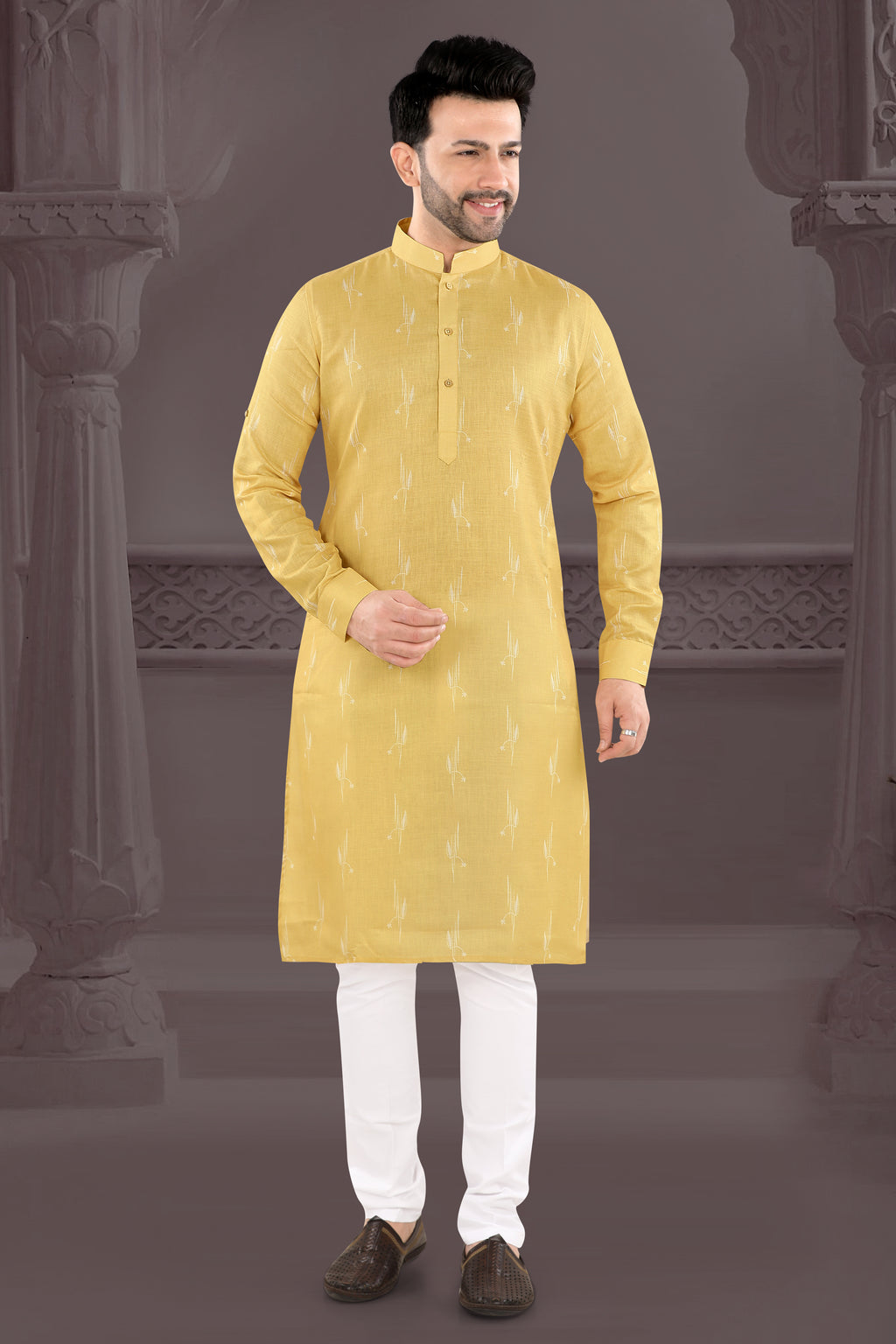 Mustard Yellow Self-Design Kurta (20002)