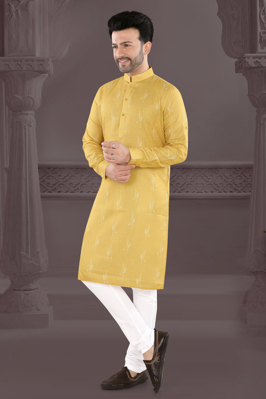 Mustard Yellow Self-Design Kurta (20002)