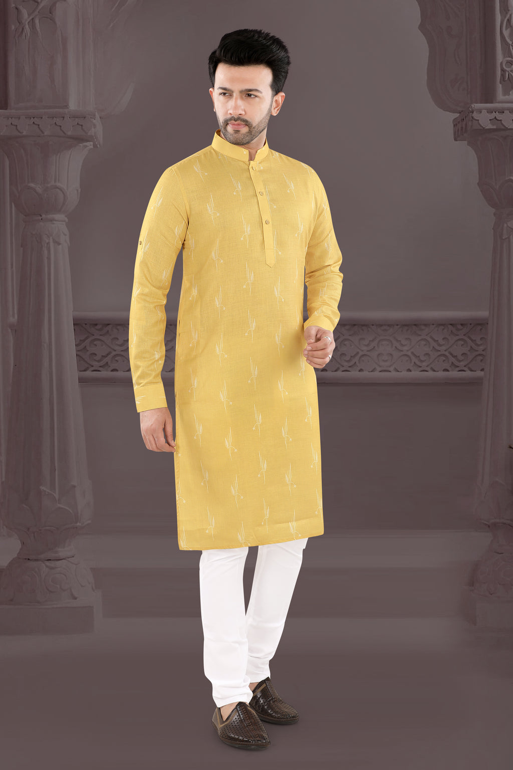 Mustard Yellow Self-Design Kurta (20002)