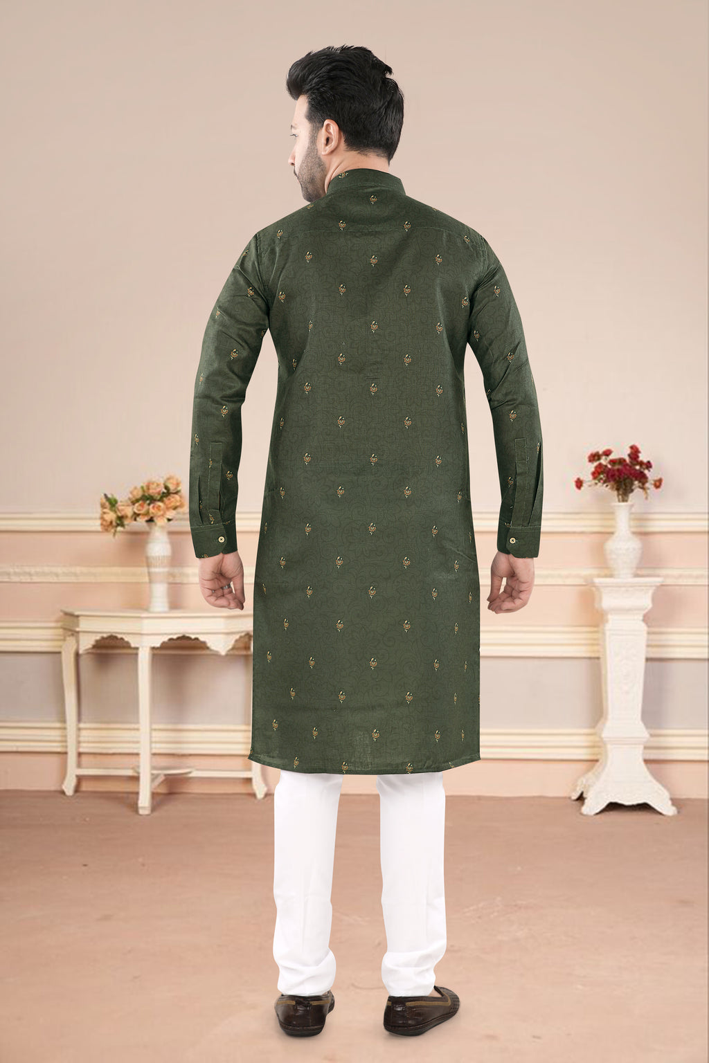 Forest Green Gold Buti Kurta (20216)