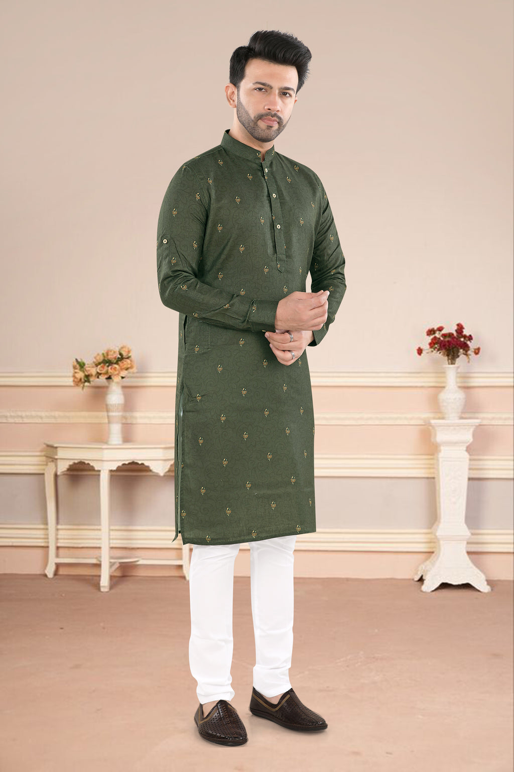 Forest Green Gold Buti Kurta (20216)