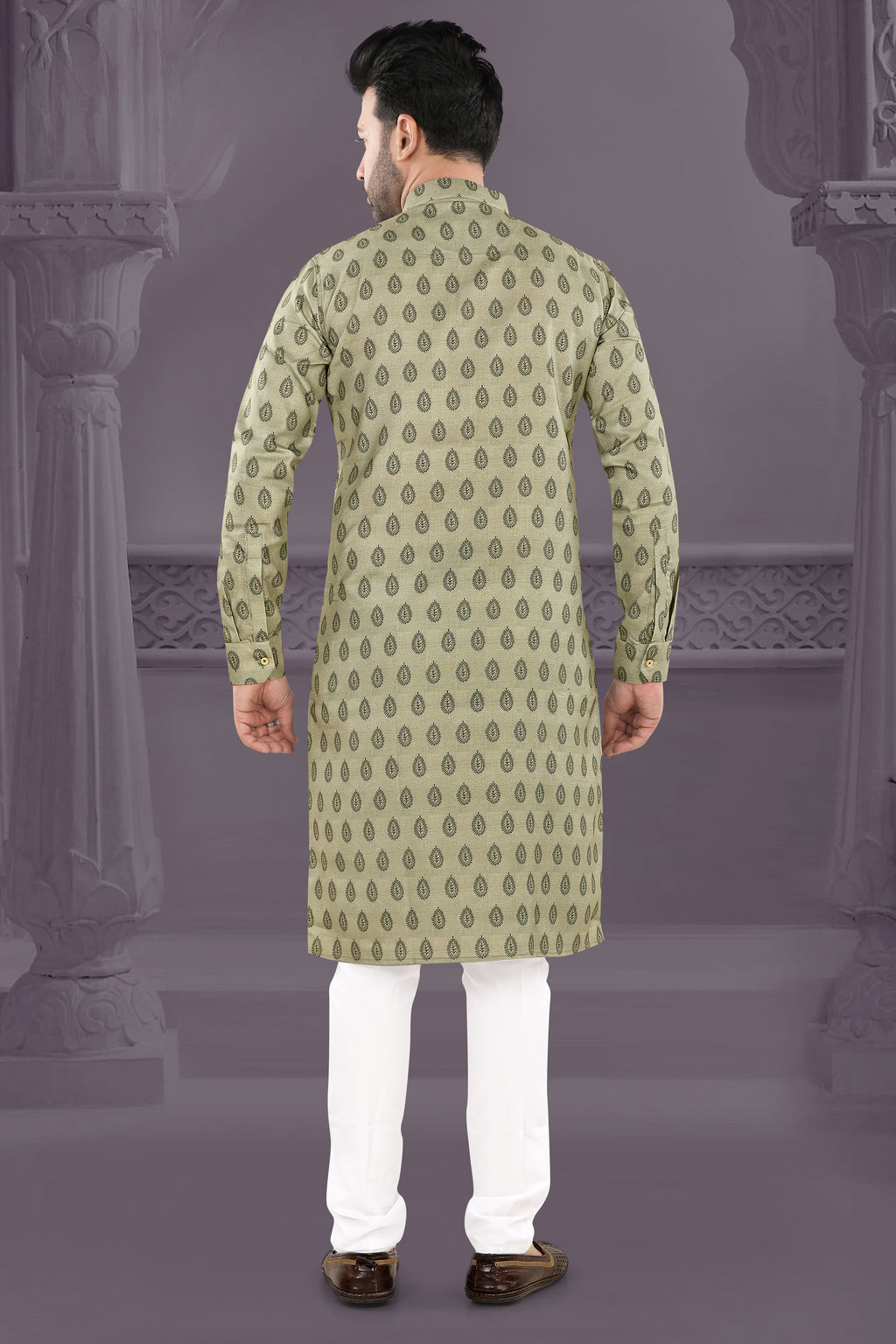 Classic Beige Paisley Print Kurta (19481)