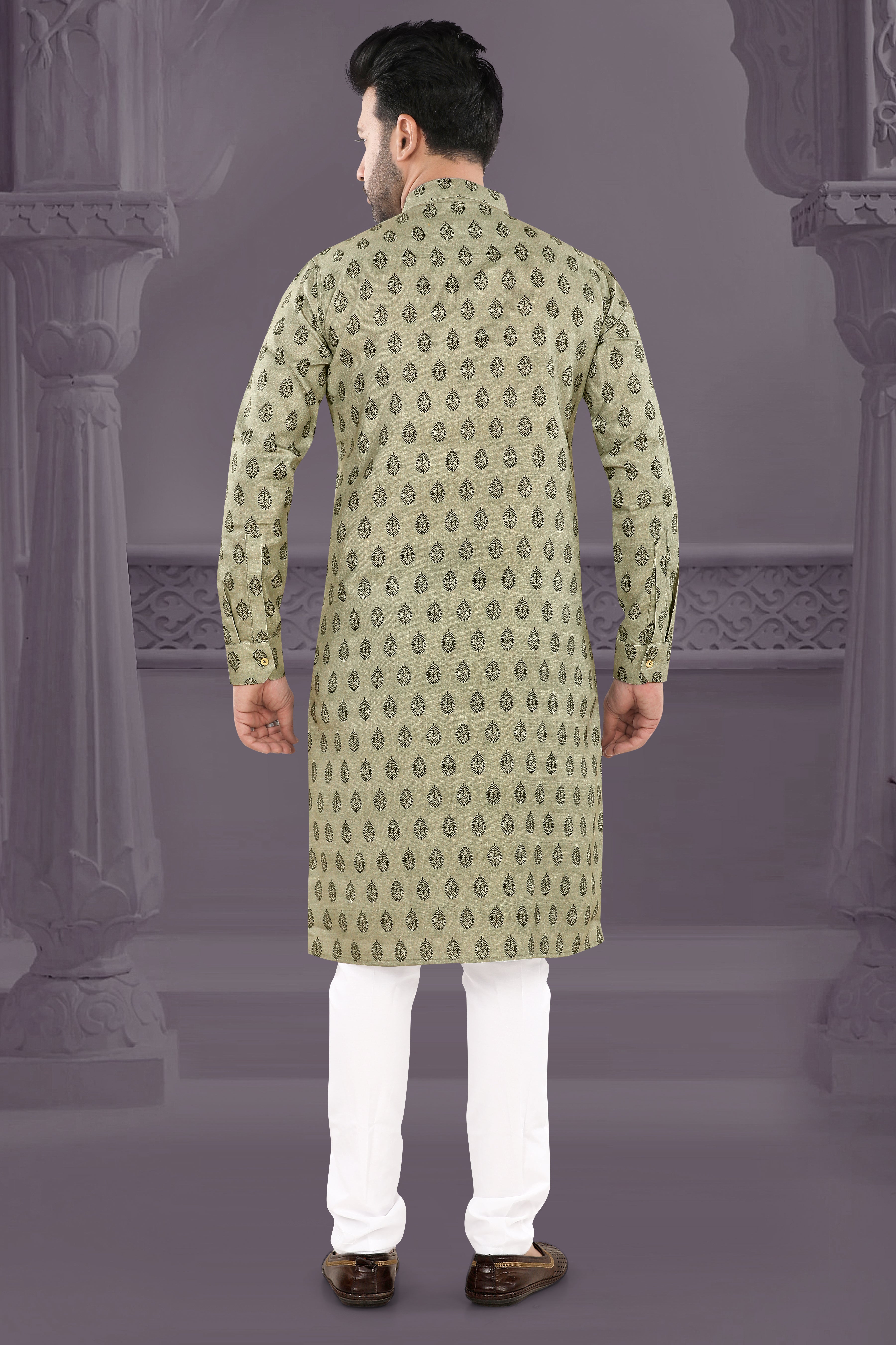 Classic Beige Paisley Print Kurta (19481)