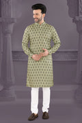 Classic Beige Paisley Print Kurta (19481)