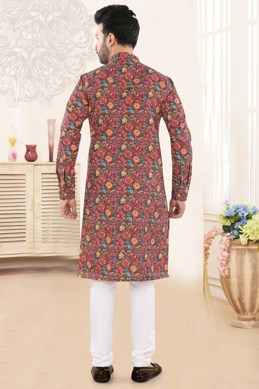 Purple Floral Print Festive Kurta (20076)