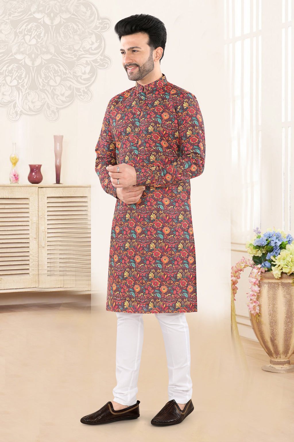 Purple Floral Print Festive Kurta (20076)