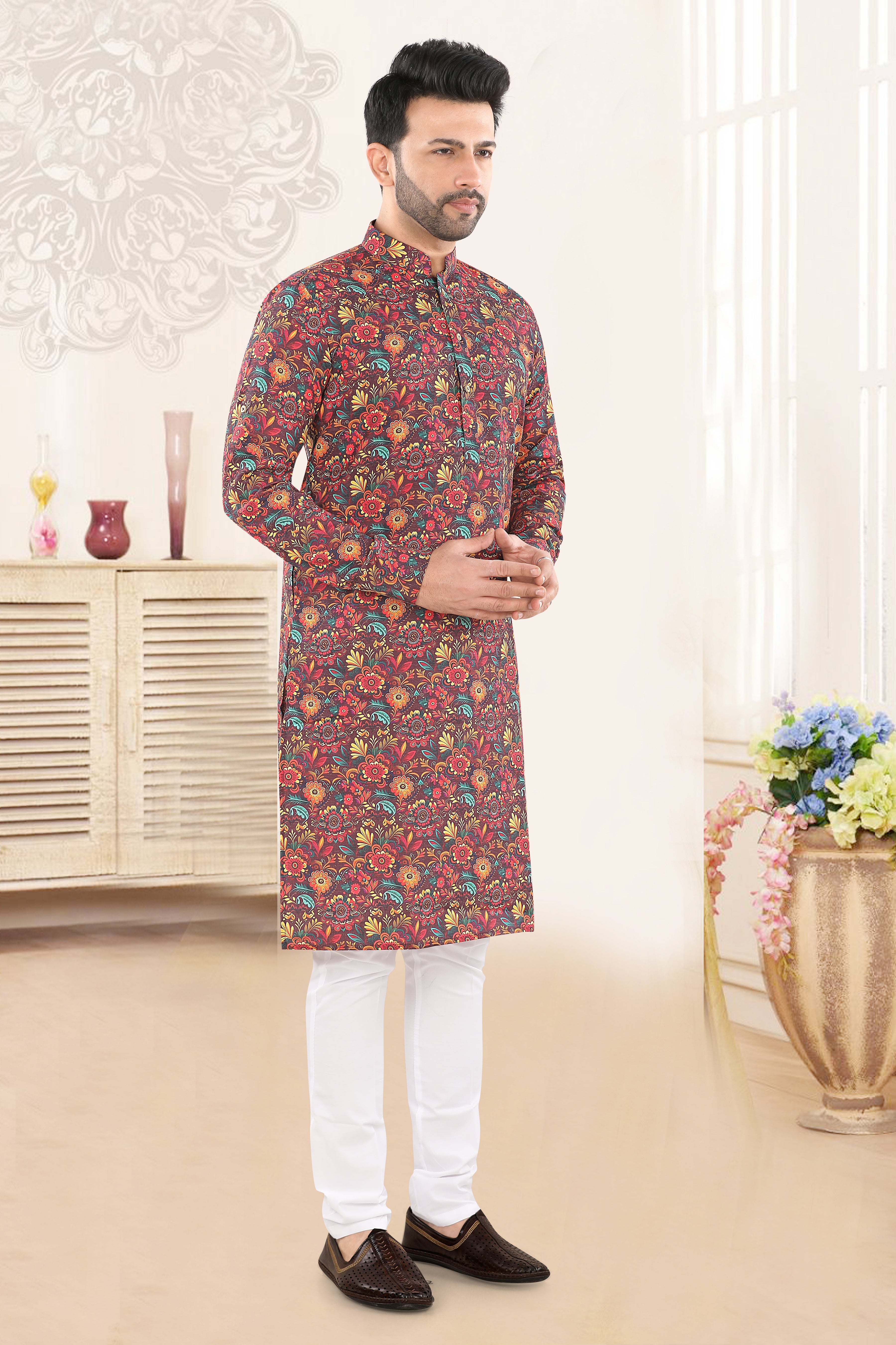 Purple Floral Print Festive Kurta (20076)