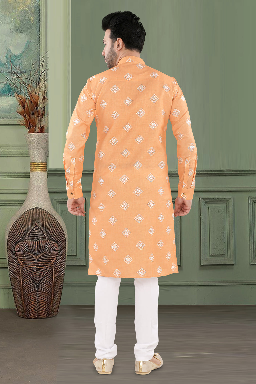 Peach Orange Diamond Print Kurta (20003)