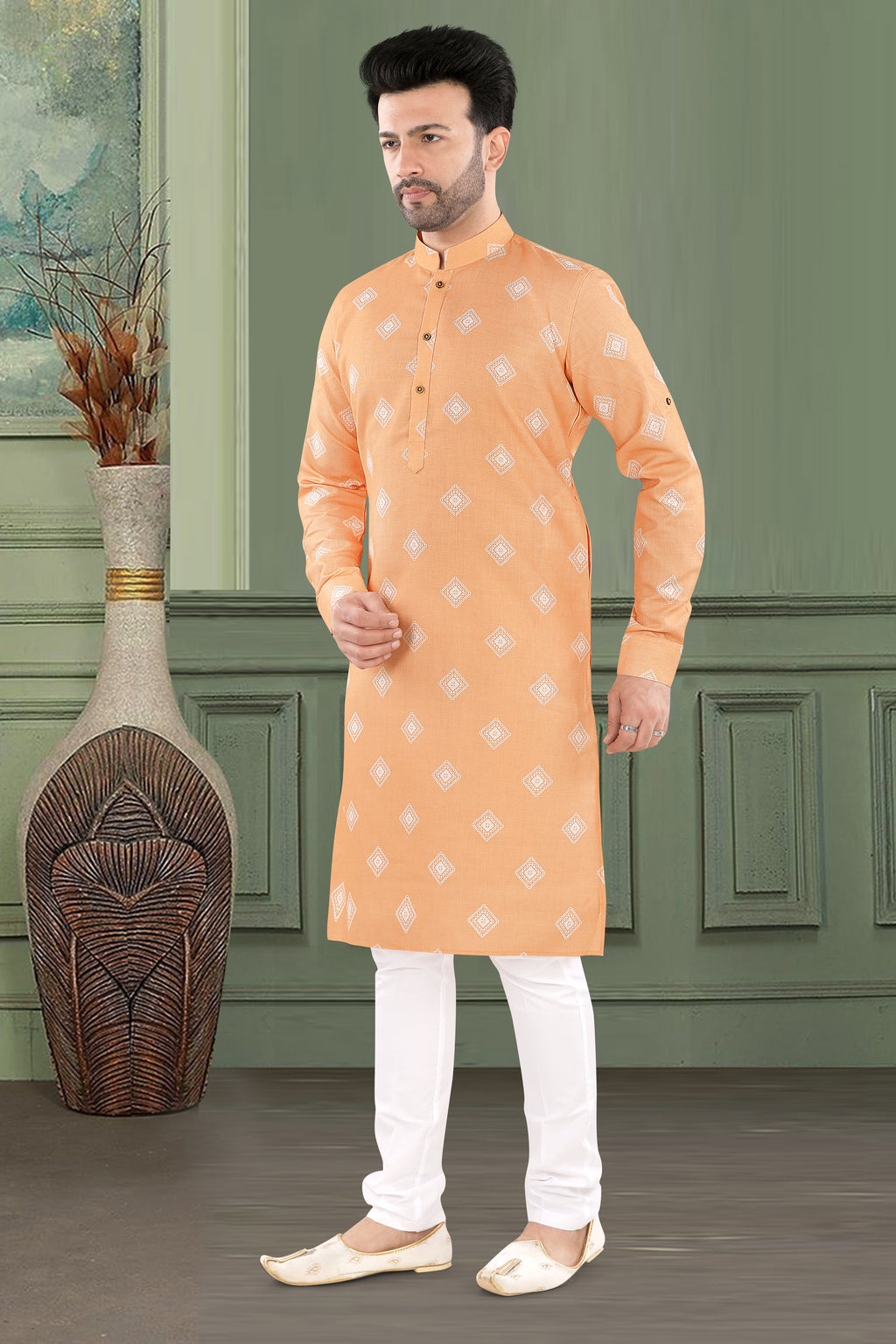 Peach Orange Diamond Print Kurta (20003)