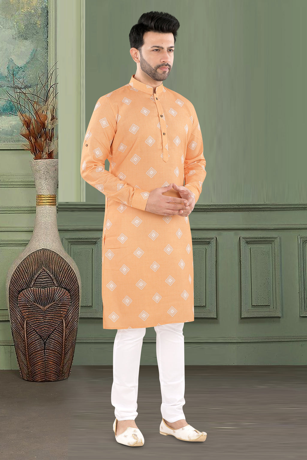 Peach Orange Diamond Print Kurta (20003)