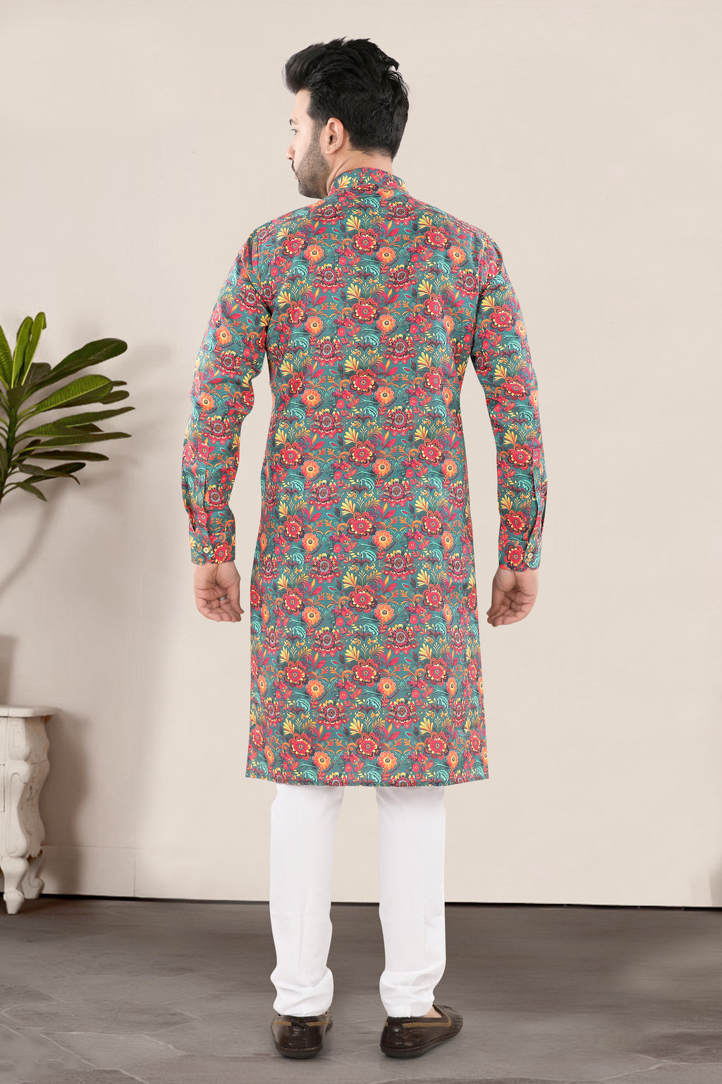 Teal Green Floral Print Kurta (20076)