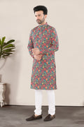 Teal Green Floral Print Kurta (20076)