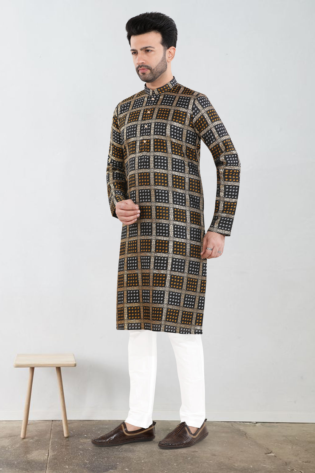 Black Noir Amber Check Kurta Set(7070)