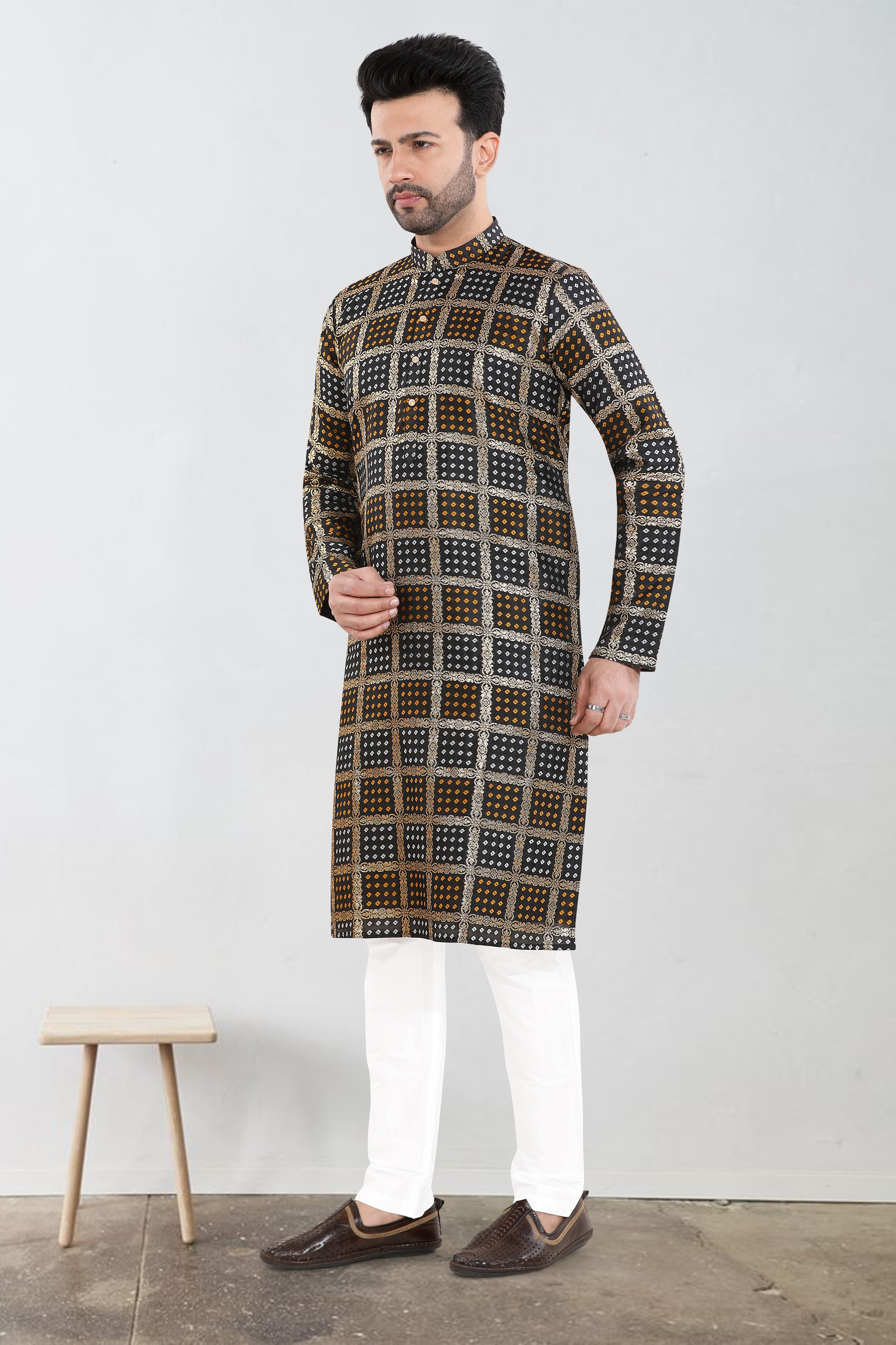 Black Noir Amber Check Kurta Set(7070)