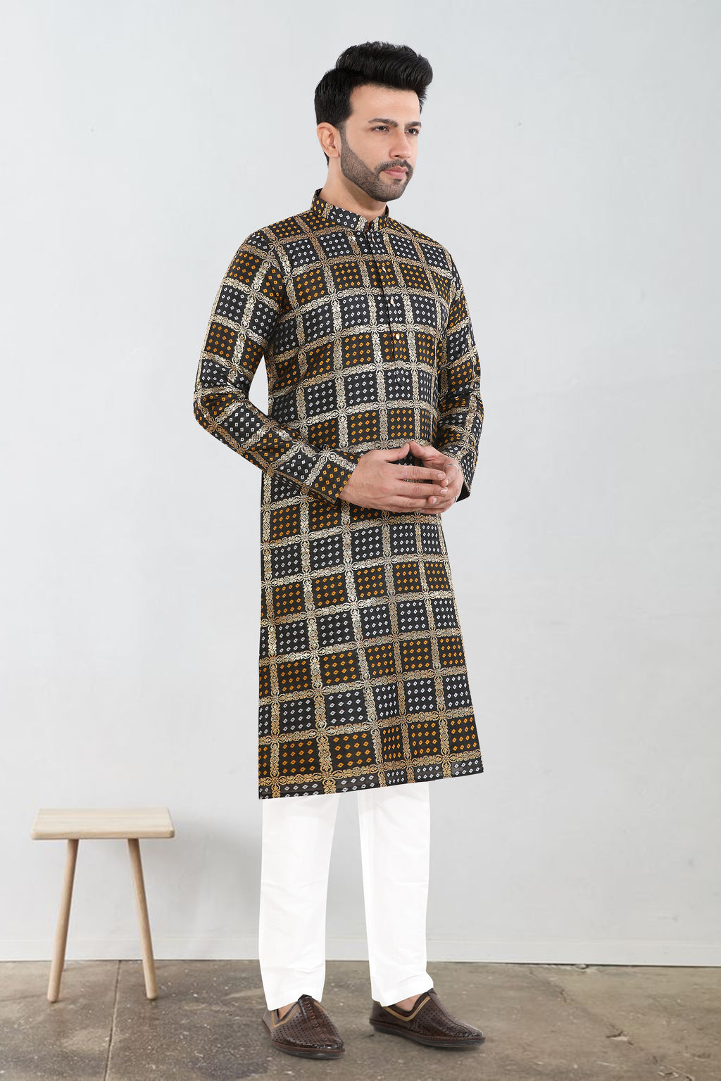 Black Noir Amber Check Kurta Set(7070)