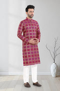 Royal Wine Check Kurta Set (7070)