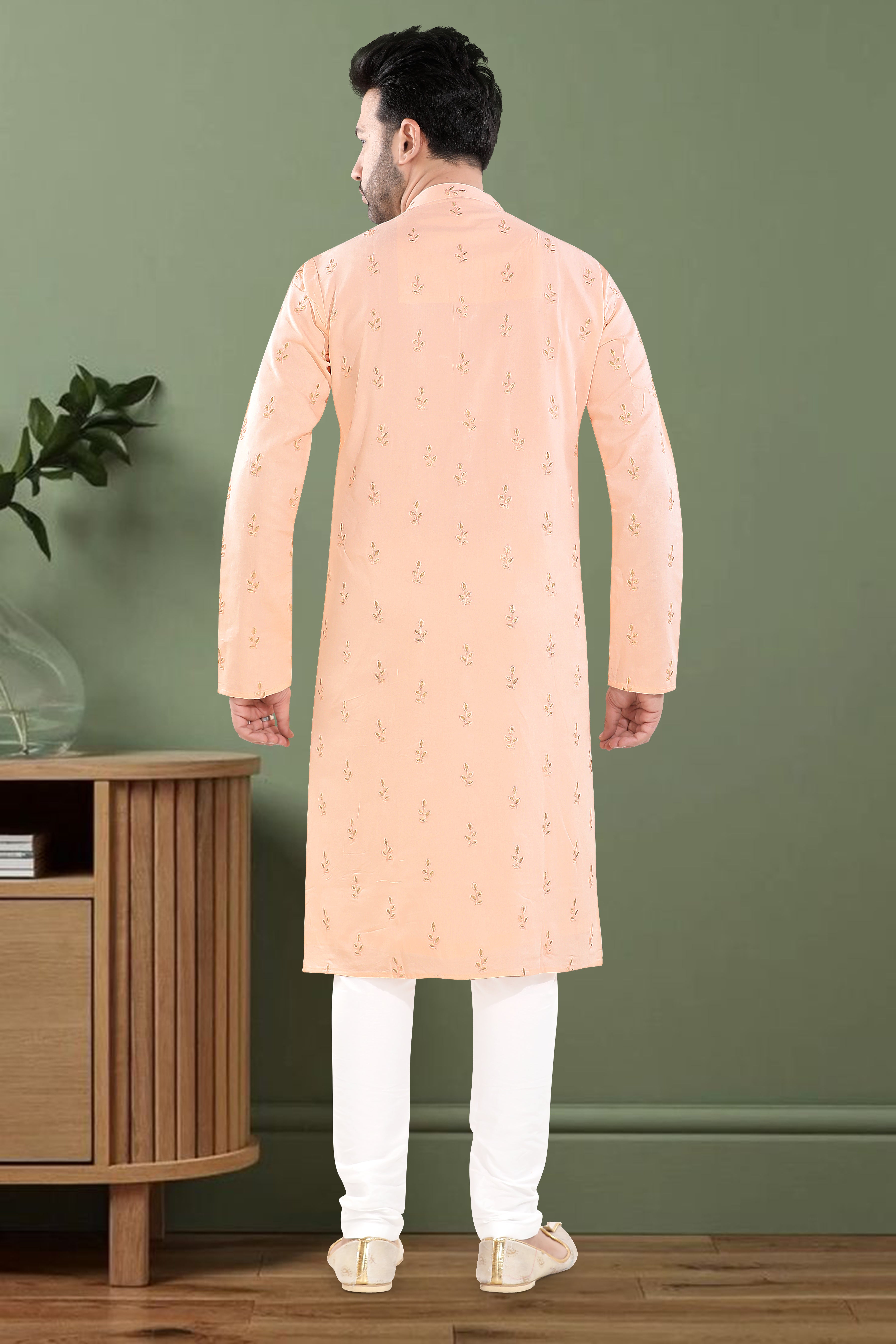 Soft Peach Embroidered Kurta Set(10145)