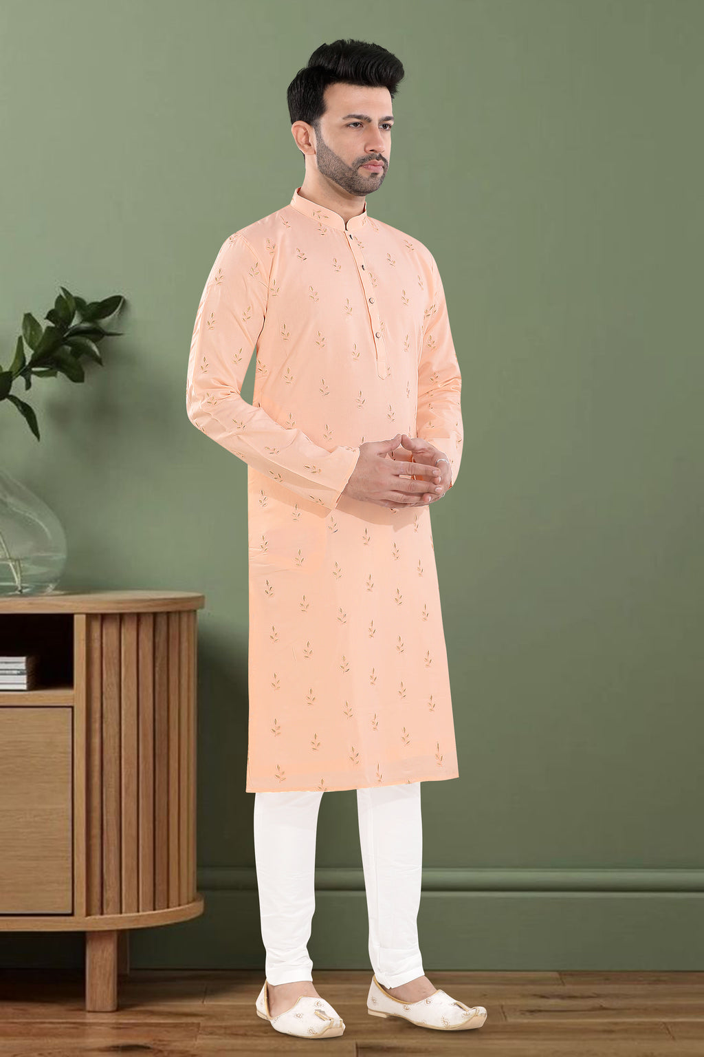 Soft Peach Embroidered Kurta Set(10145)
