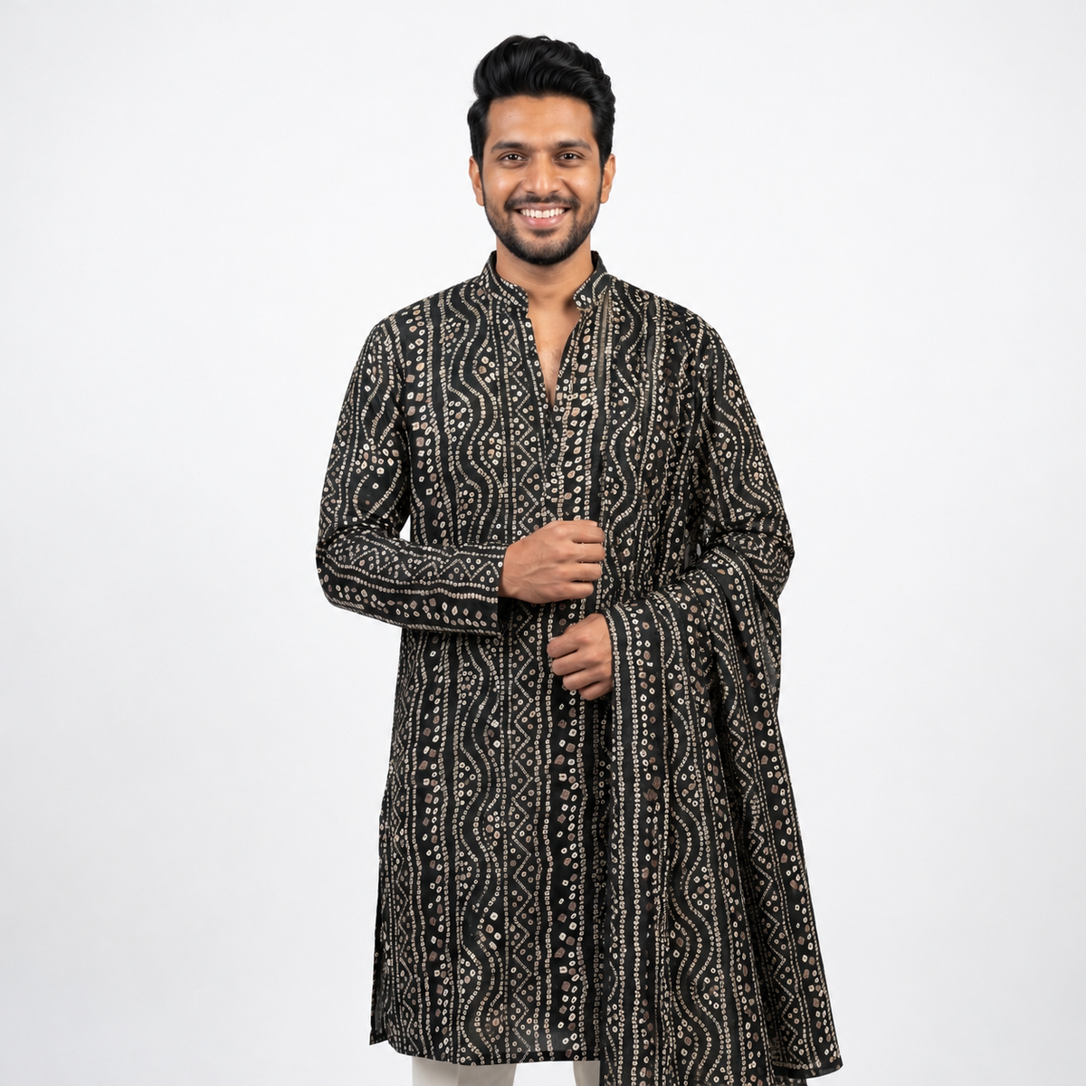 Bandhni Printed Kurta with Matching Dupatta Set for Men(52Dl)