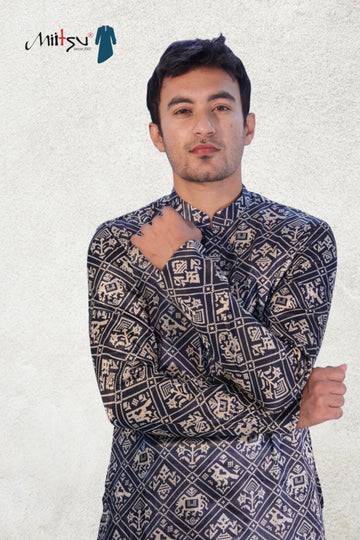 Midnight Majesty Printed Kurta – Classic Heritage Look (2781)