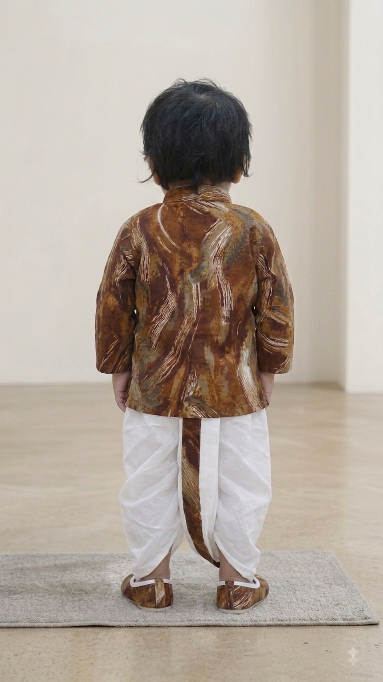 Baby Boy Traditional Printed Dhoti Kurta & Mojari Set(6203)
