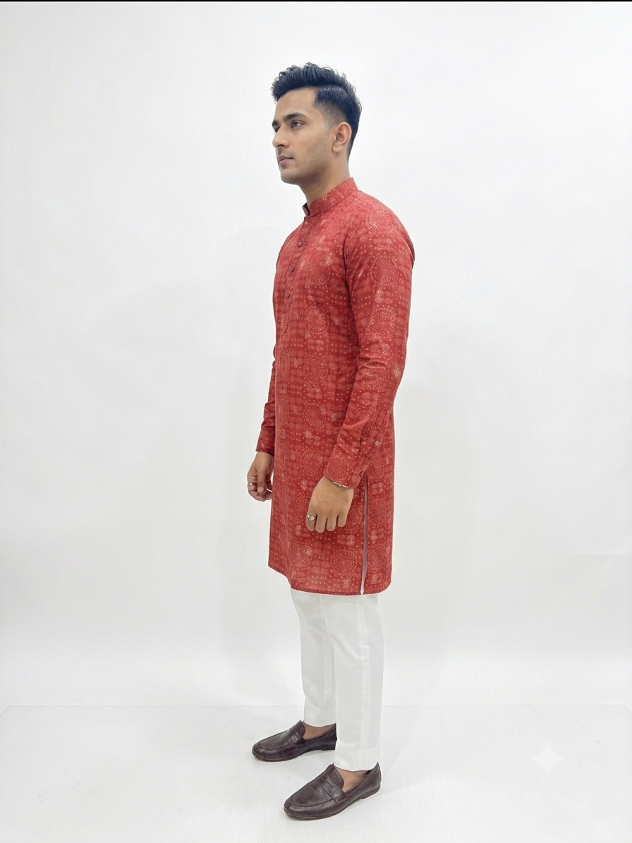 Rust Red Bandhani Print Kurta Set(1650)