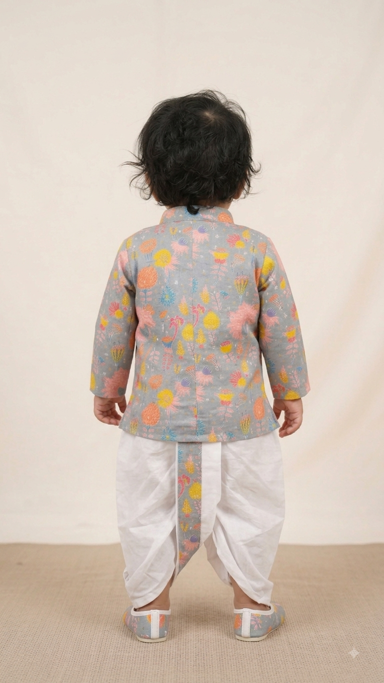 Baby Boy Floral Print Dhoti Kurta & Mojari Set (7029)