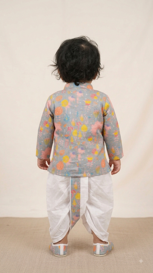 Baby Boy Floral Print Dhoti Kurta & Mojari Set (7029)