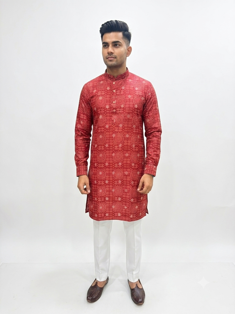 Rust Red Bandhani Print Kurta Set(1650)
