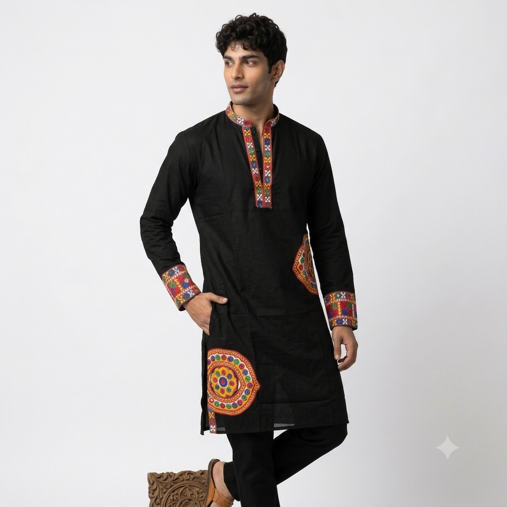 Black Kutchi Mirror-Work Kurta (2878)