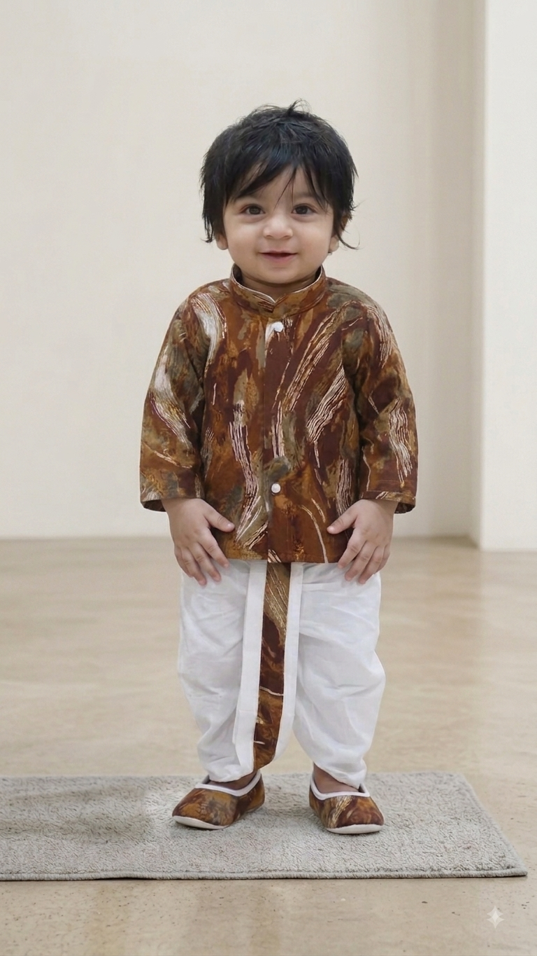 Baby Boy Traditional Printed Dhoti Kurta & Mojari Set(6203)