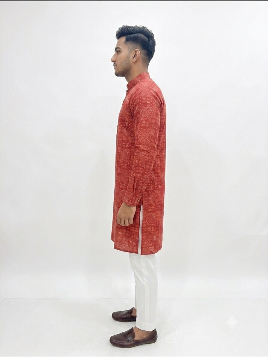 Rust Red Bandhani Print Kurta Set(1650)